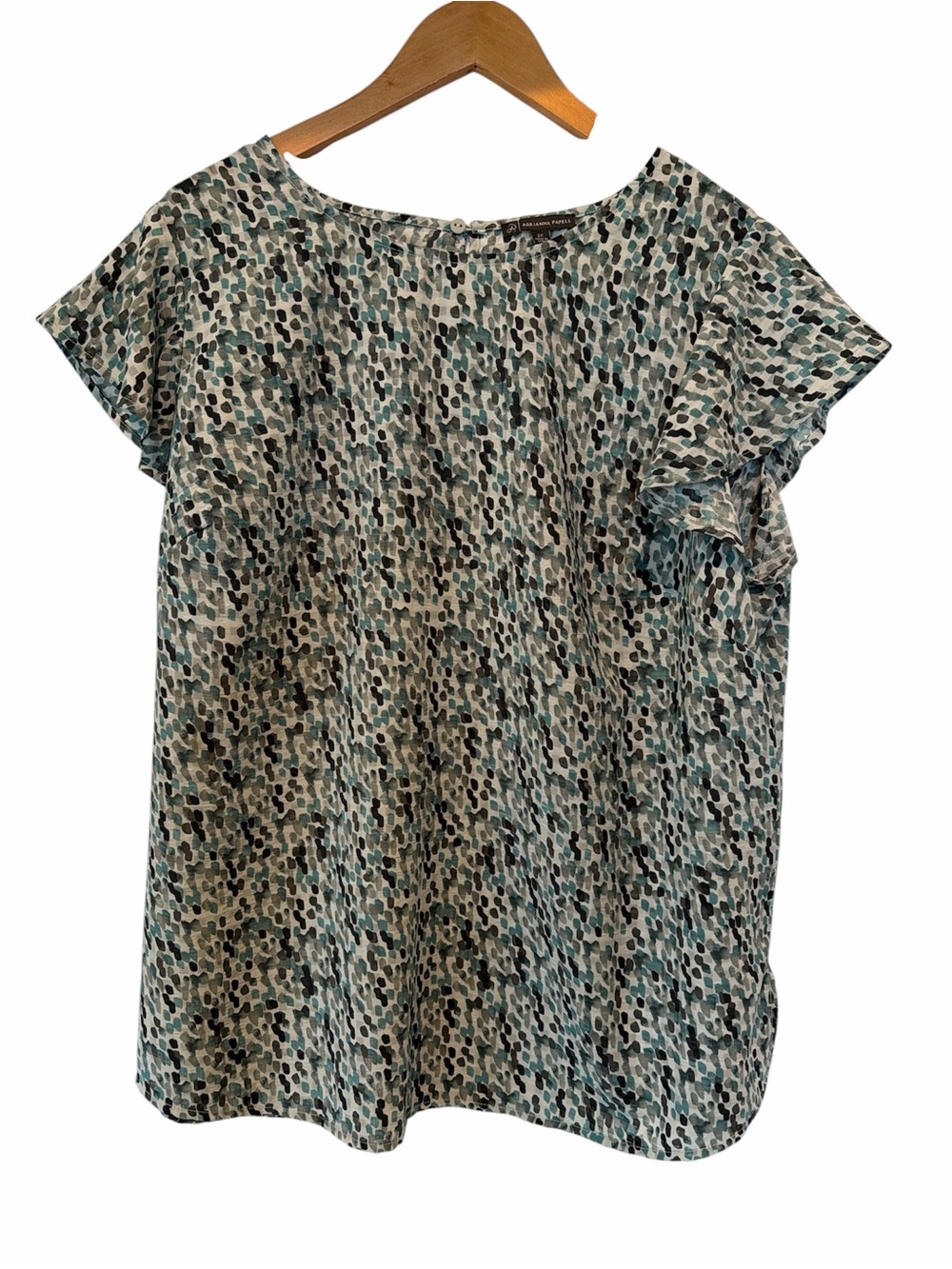 Adrianna Papell Multi-Color Dot Print Flutter Sleeve Blouse